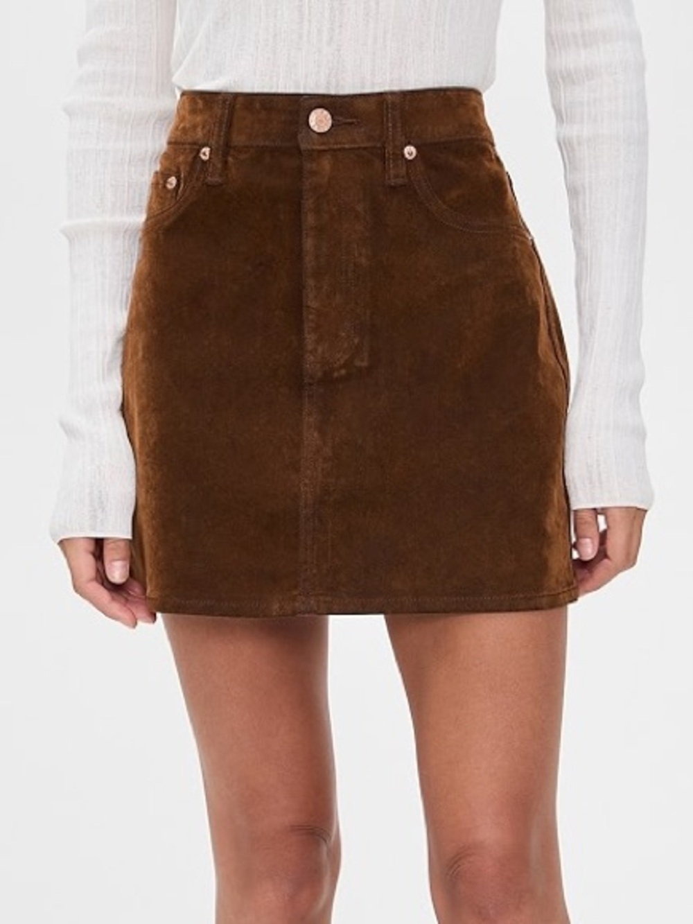 High-Rise Chocolate Brown Mini Skirt with Front Button Detail